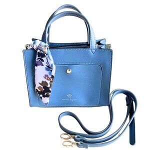 Nanette Lepore Sawyer Triple Section Blue Vegan Leather Satchel Scarf Purse